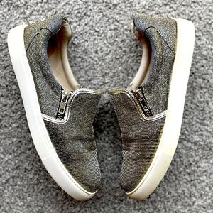 J/Slides Gold Slip On Sneakers with Side Zipper Size 8